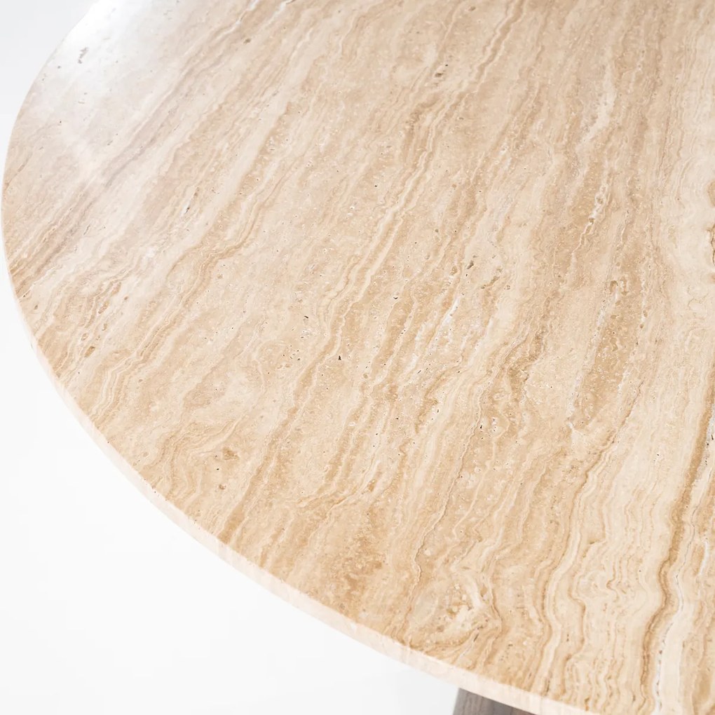 Ronde Eettafel Travertin En Mangohout - 130 X 130cm.