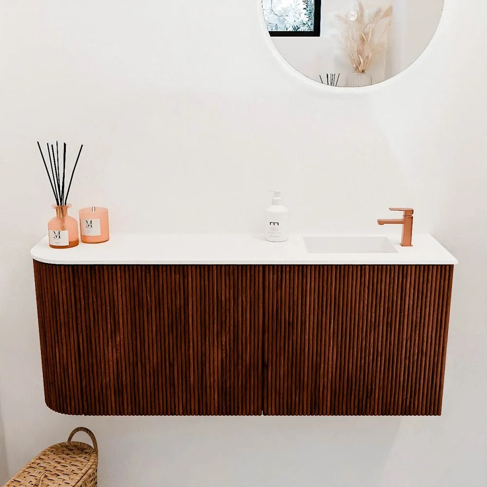 Mondiaz Joya 100cm toiletmeubel ronding links ruby met wastafel faye rechts 1 kraangat talc