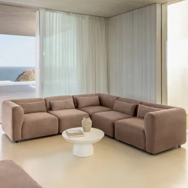 5-delige Modulaire Hoekbank Fogler Corduroy Kameelbruin - Sklum