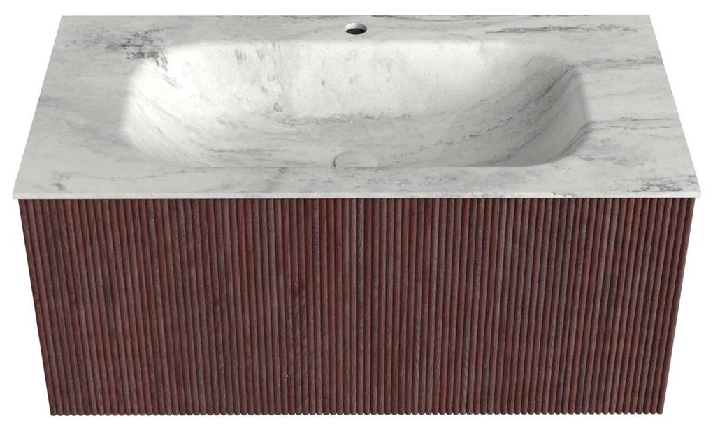 Mondiaz Kurve-dlux 90cm badmeubel ruby met 1 lade en wastafel big small midden 1 kraangat opalo
