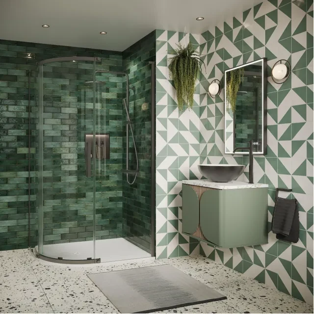 Crosswater Asura Kwartronde Douchedeur - 8mm - 120x90cm - met zijwand - hendel gehamerd - leisteen SW1208447/SW1176461