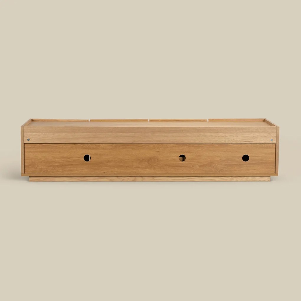 Eiken Tv-meubel Met Stoffen Deuren 180 Cm - 180x40x40cm.