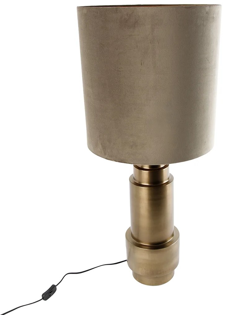 Tafellamp brons velours kap taupe met goud 40 cm - Bruut Art Deco E27 rond Binnenverlichting Lamp