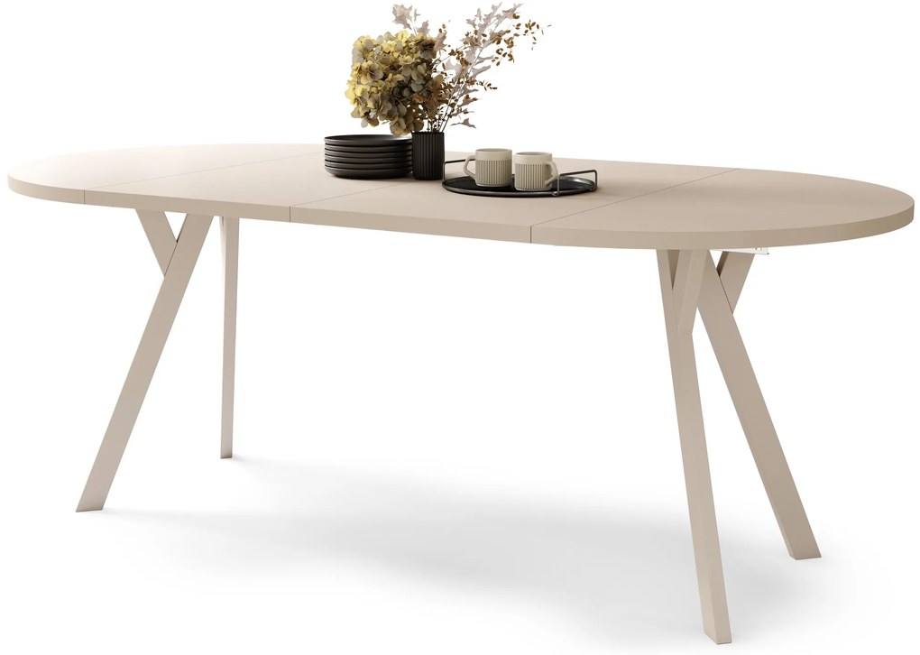 ALMO 100 Beige/Beige poten - RONDE LOFT/INDUSTRIËLE TAFEL VOOR WOONKAMER/EETKAMER, UITSCHUIFBAAR