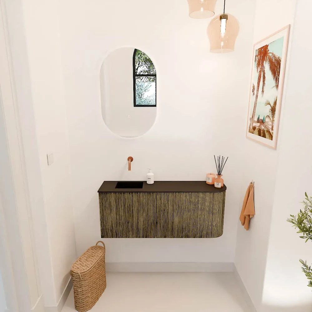 Mondiaz Joya 100cm toiletmeubel ronding rechts dusk met wastafel faye links zonder kraangat urban