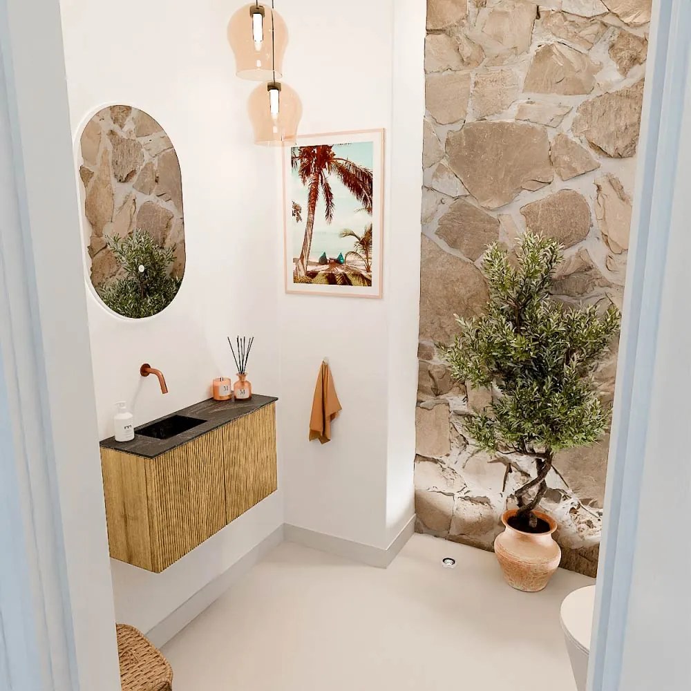 Mondiaz Joya DLux 70cm toiletmeubel oak met wastafel faye links zonder kraangat lava