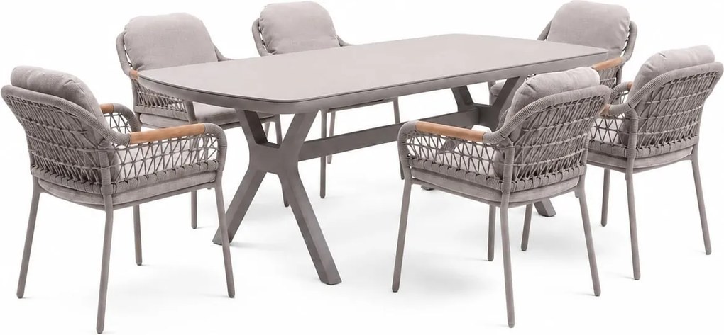 Vespera Monza dining tuinset 220x100xH74 cm 7 delig latte keramiek