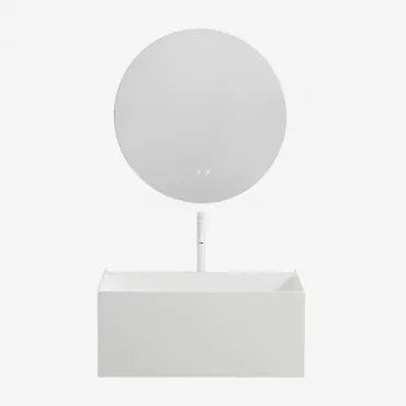 Harsen Badkamermeubelset Met Geïntegreerde Wastafel En Nerine Led-verlichting Wit & Round Led And Antifog Ø70 Cm Solyn & Wit - Sklum