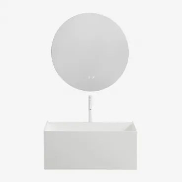 Nerine Zwevend Badkamermeubelset Van Hars Met Geïntegreerde Wastafel En Led-verlichting Wit & Round Led And Antifog Ø70 Cm Riben & - Sklum