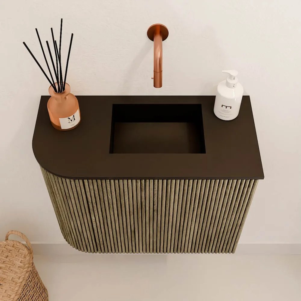 Mondiaz Joya 50cm toiletmeubel ronding links dusk met wastafel faye rechts zonder kraangat urban