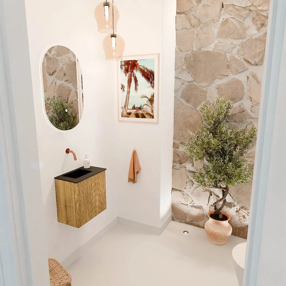 Mondiaz Joya 40cm toiletmeubel oak met wastafel faye links zonder kraangat urban