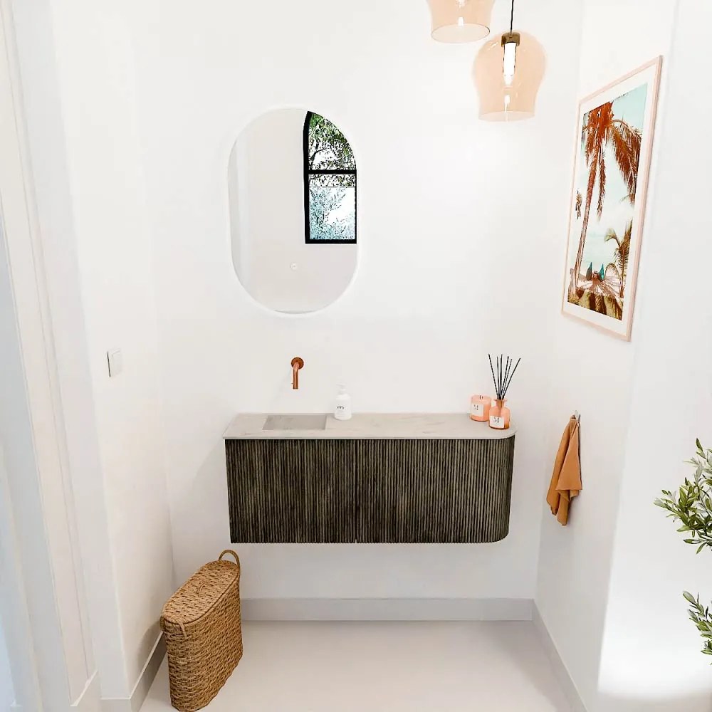 Mondiaz Joya DLux 100cm toiletmeubel ronding rechts shadow met wastafel faye links zonder kraangat opalo