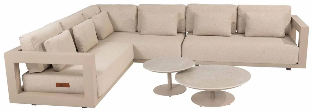 4 Seasons Outdoor Boaz loungetafel latte met blad Ø 80 cm (H 30 cm) SALE Loungetafel   beige weerbestendig