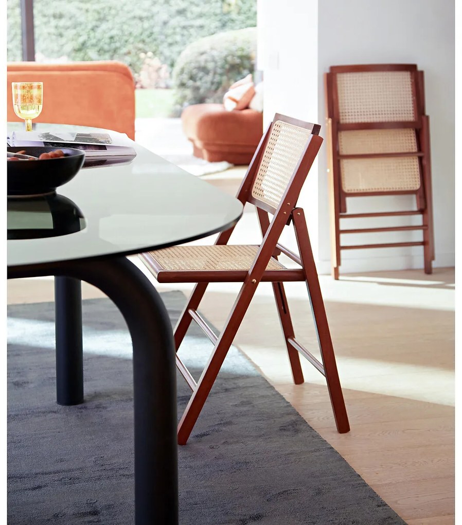 Set van 2 plooibare stoelen in beukenhout en riet, Rivia