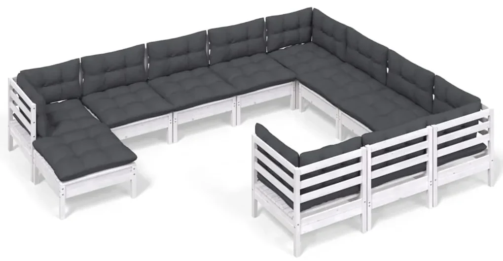 vidaXL 11-delige Loungeset met kussens grenenhout wit