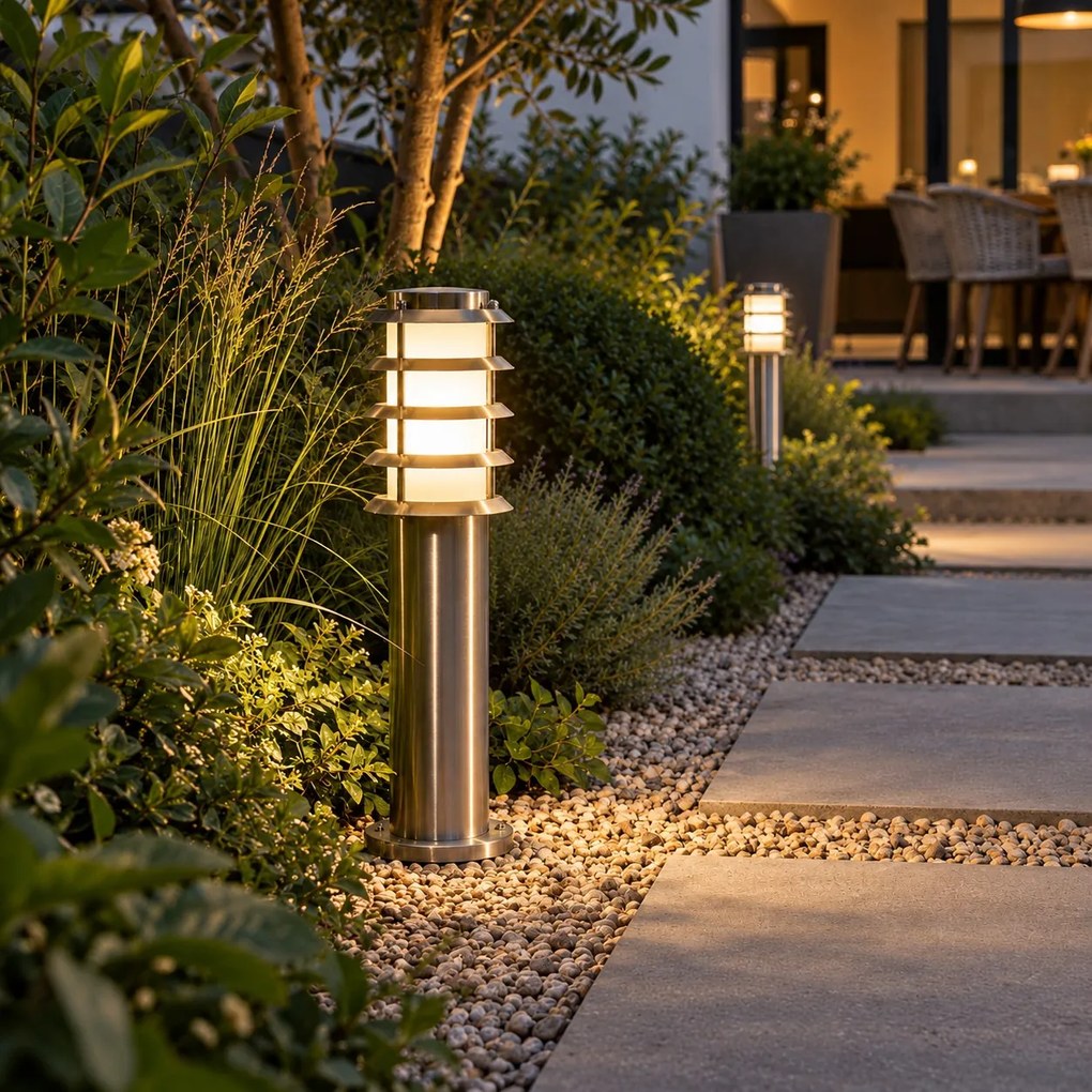 Set Van 3 Soll 3 Tuinlamp RVS 45cm Tuinverlichting Zilver E27