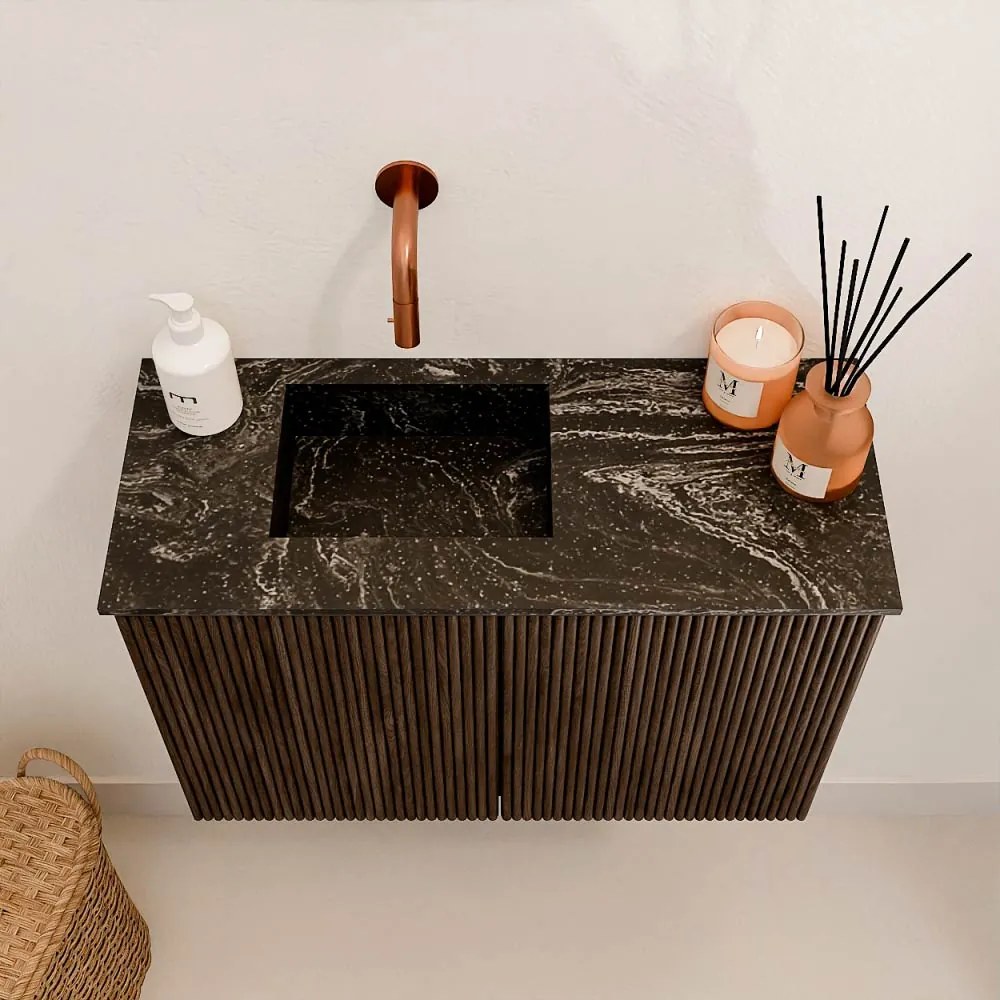 Mondiaz Joya DLux 60cm toiletmeubel walnut met wastafel faye links zonder kraangat lava