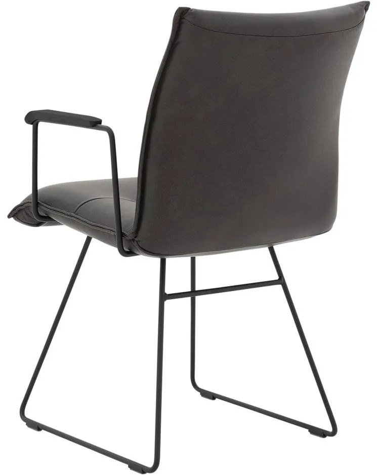 Goossens Excellent Eetkamerstoel Nica grijs leer met armleuning en Sledevoet,, modern design