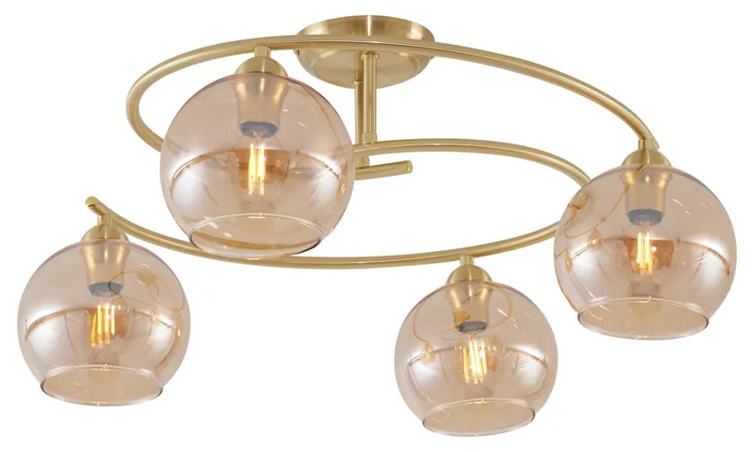 Moderne plafondlamp messing met amber glas 4-lichts - Alanis