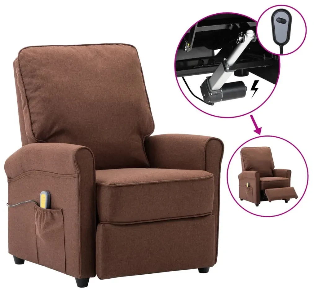 vidaXL Massagestoel verstelbaar elektrisch stof bruin
