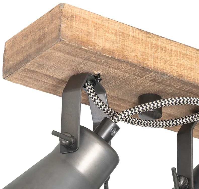 Landelijke spot zwart met hout 4-lichts verstelbaar - Jelle