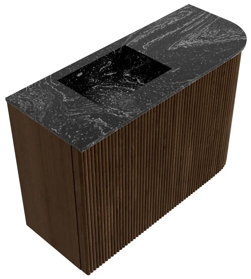 Mondiaz Joya DLux 60cm toiletmeubel ronding rechts walnut met wastafel faye links 1 kraangat lava