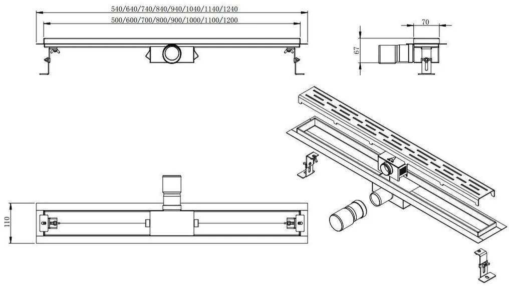 Mueller Luxa RVS douchegoot 120x7cm met flens