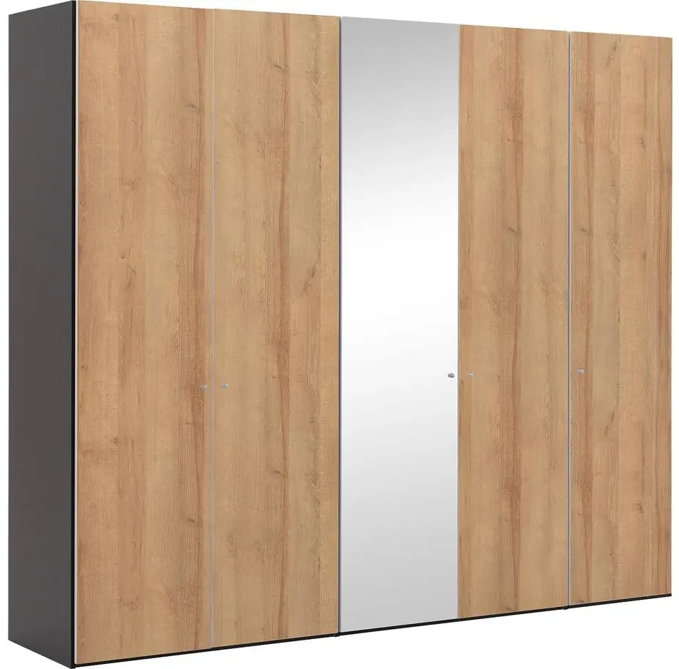 Goossens Kledingkast Easy Storage Ddk, Kledingkast 253 cm breed, 220 cm hoog, 4x draaideur en 1x spiegel draaideur midden
