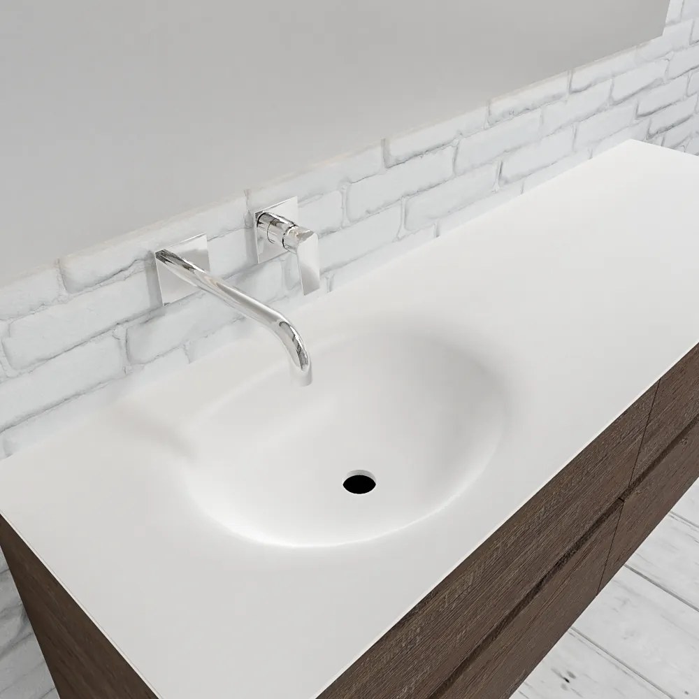 Zaro Sevilla Solid Surface badmeubel 150cm donker eiken zonder kraangat spoelbak links met 4 lades