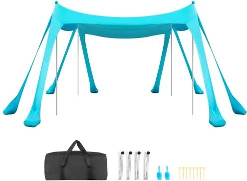 VEVOR strandtent met zonbescherming (UPF 50+) 3 x 3 x 2 m, strandtent met zandzakken, steunpalen en zandschepjes, draagbare zonnescherm voor gezinsuitjes, kamperen, vissen, groen