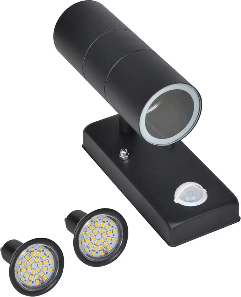 Cilindervormige RVS LED wandlamp met bewegingssensor zwart