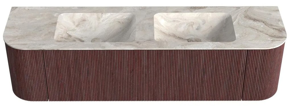 Mondiaz Kurve-dlux 170cm badmeubel ronding links/rechts ruby met 1 lade en 2 deuren en wastafel leaf dubbel zonder kraangat frappe
