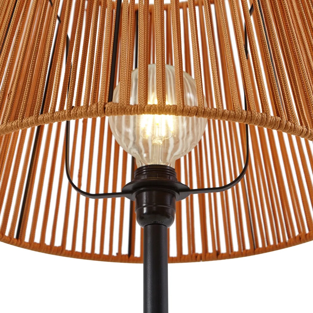 Buiten vloerlamp zwart met kap oranje touw IP44 - Virginia Jayla