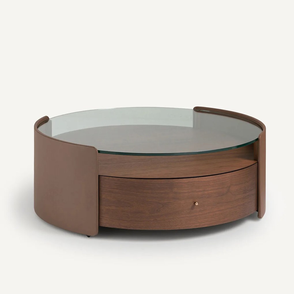 Salontafel van notenhoutfineer en leer, Firmo