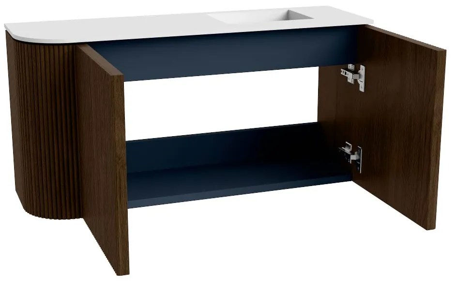 Mondiaz Joya 80cm toiletmeubel ronding links walnut met wastafel faye rechts 1 kraangat talc