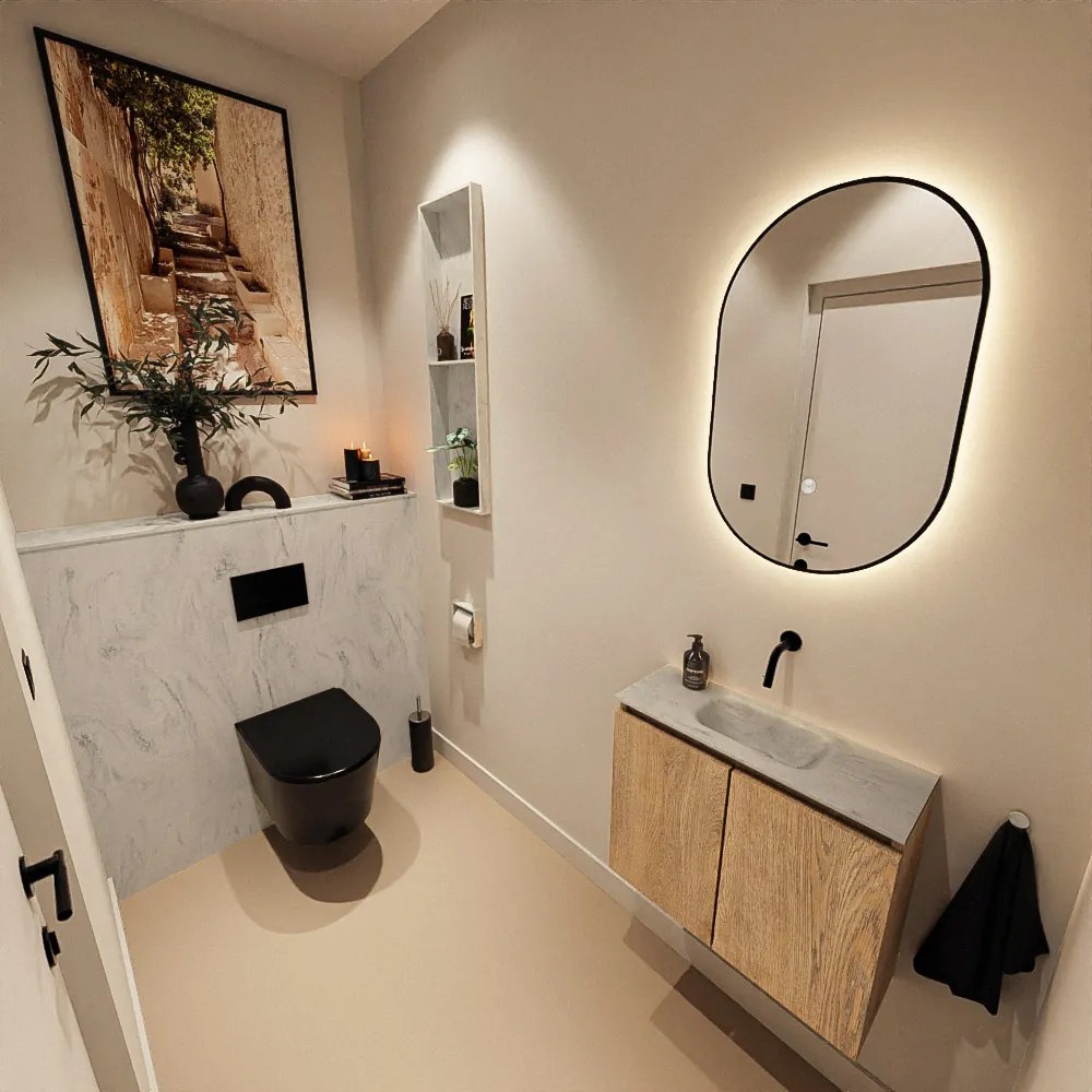 Mondiaz Ture DLux toiletmeubel 60cm washed oak met wastafel opalo midden zonder kraangat