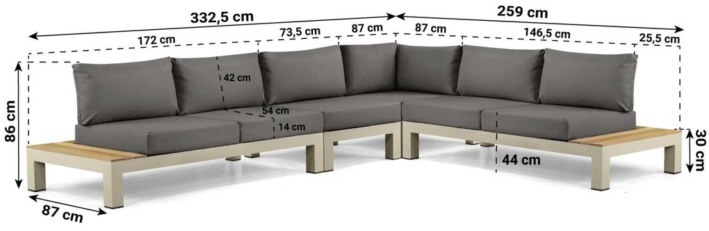 Loungeset 6 personen Aluminium/Teak Taupe Lifestyle Garden Furniture Vittoria