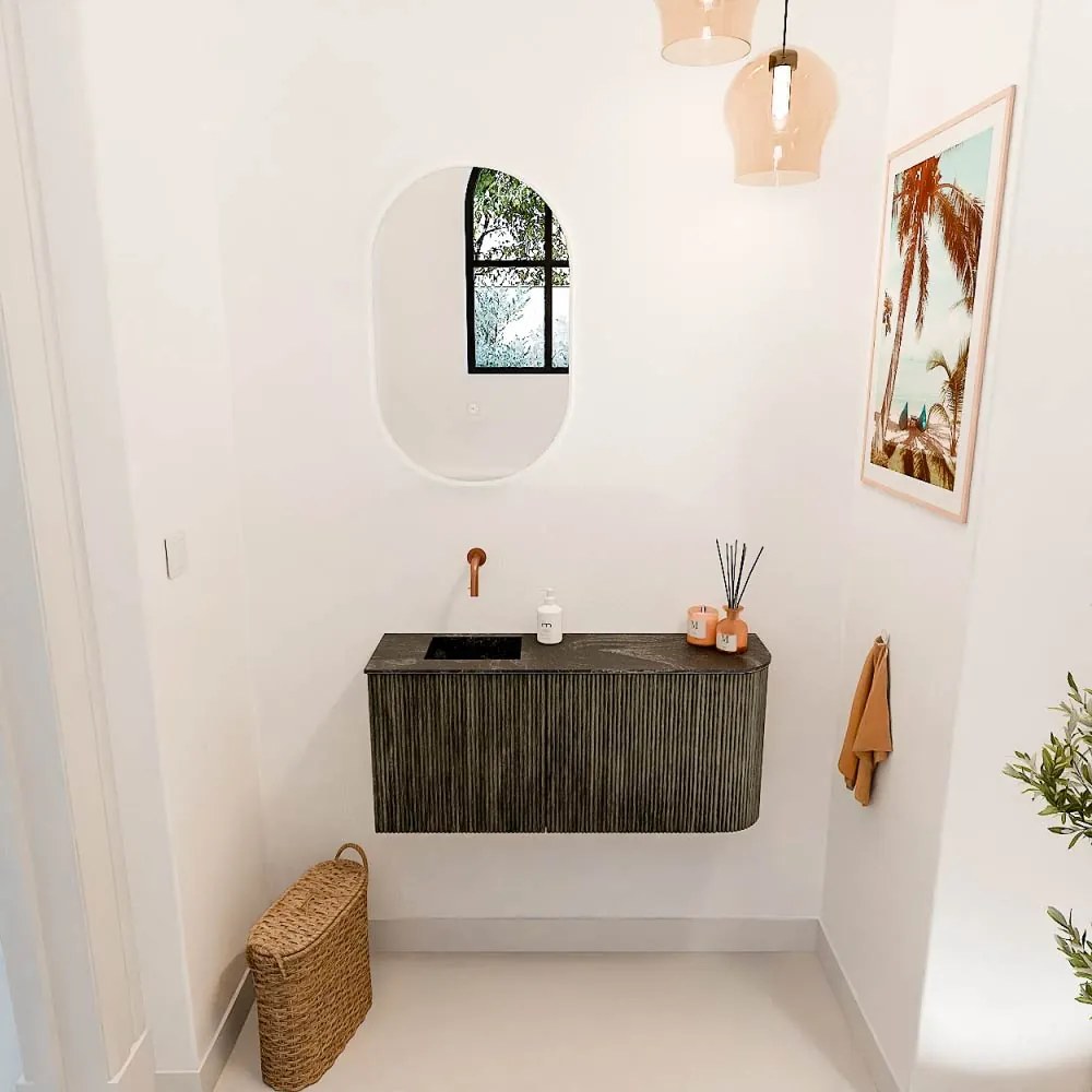 Mondiaz Joya DLux 90cm toiletmeubel ronding rechts shadow met wastafel faye links zonder kraangat lava