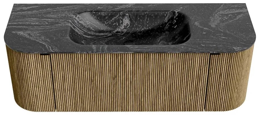 Mondiaz Kurve-dlux 130cm badmeubel ronding links/rechts dusk met 1 lade en 2 deuren en wastafel big small midden zonder kraangat lava