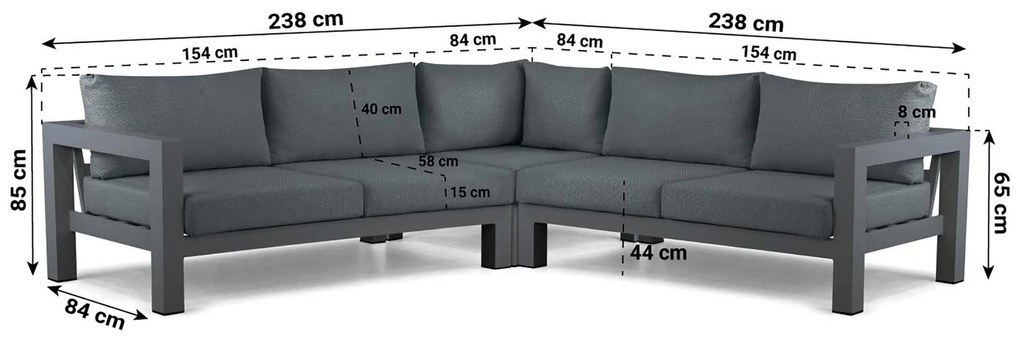 Hoek loungeset 5 personen Aluminium Grijs  Lifestyle Garden Furniture Luca