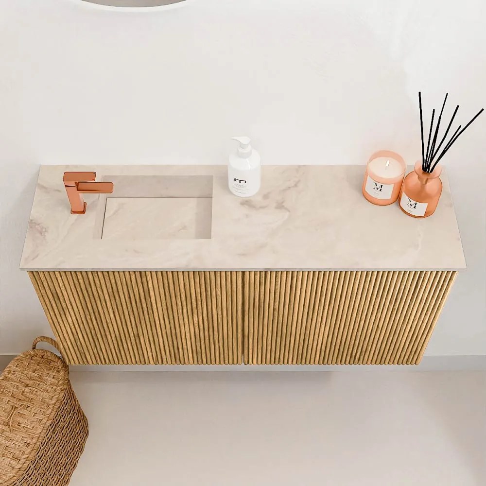 Mondiaz Joya DLux 80cm toiletmeubel oak met wastafel faye links 1 kraangat frappe