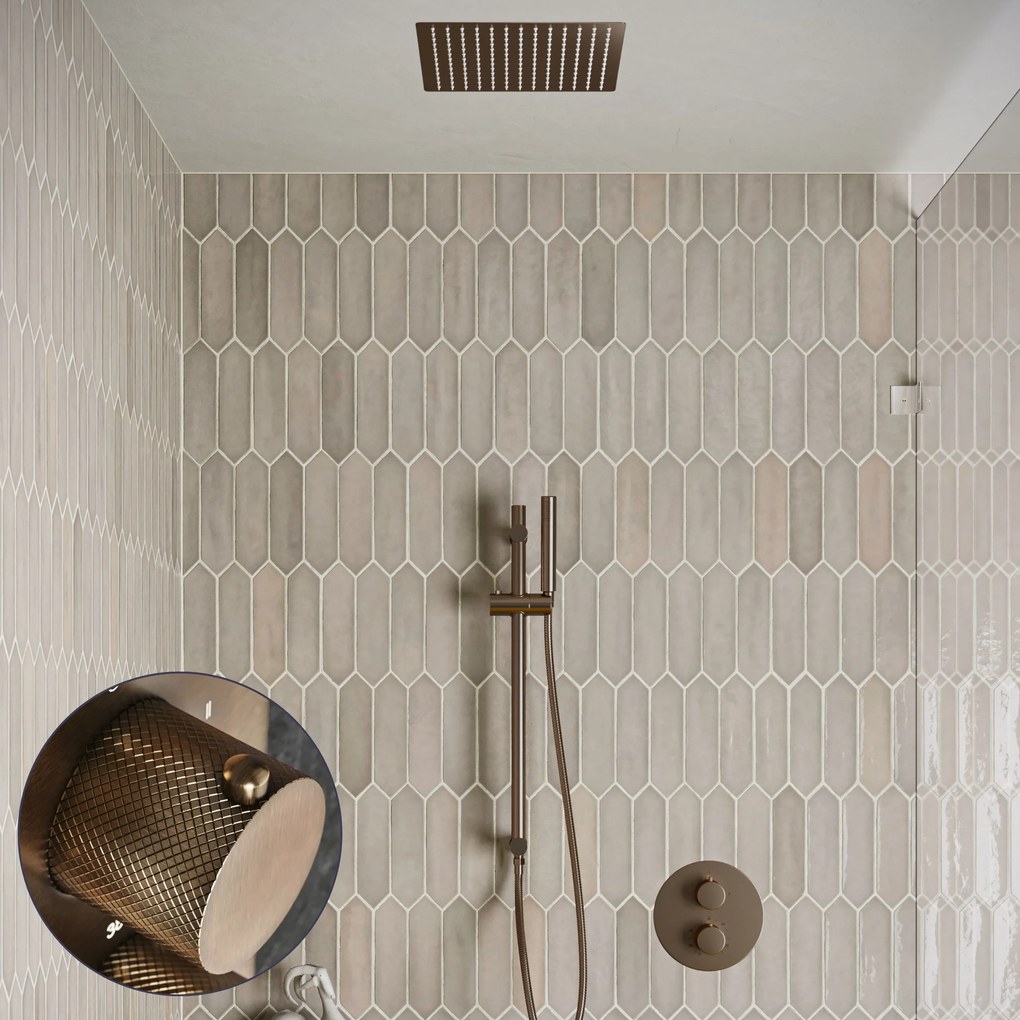 Saniclear Cube Curved inbouw regendouche rond met inbouw douchekop 30x30cm, glijstang en staafhanddouche verouderd messing