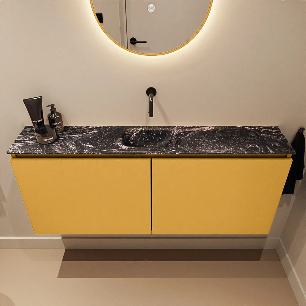 Mondiaz Ture DLux toiletmeubel 120cm ocher met wastafel lava midden zonder kraangat