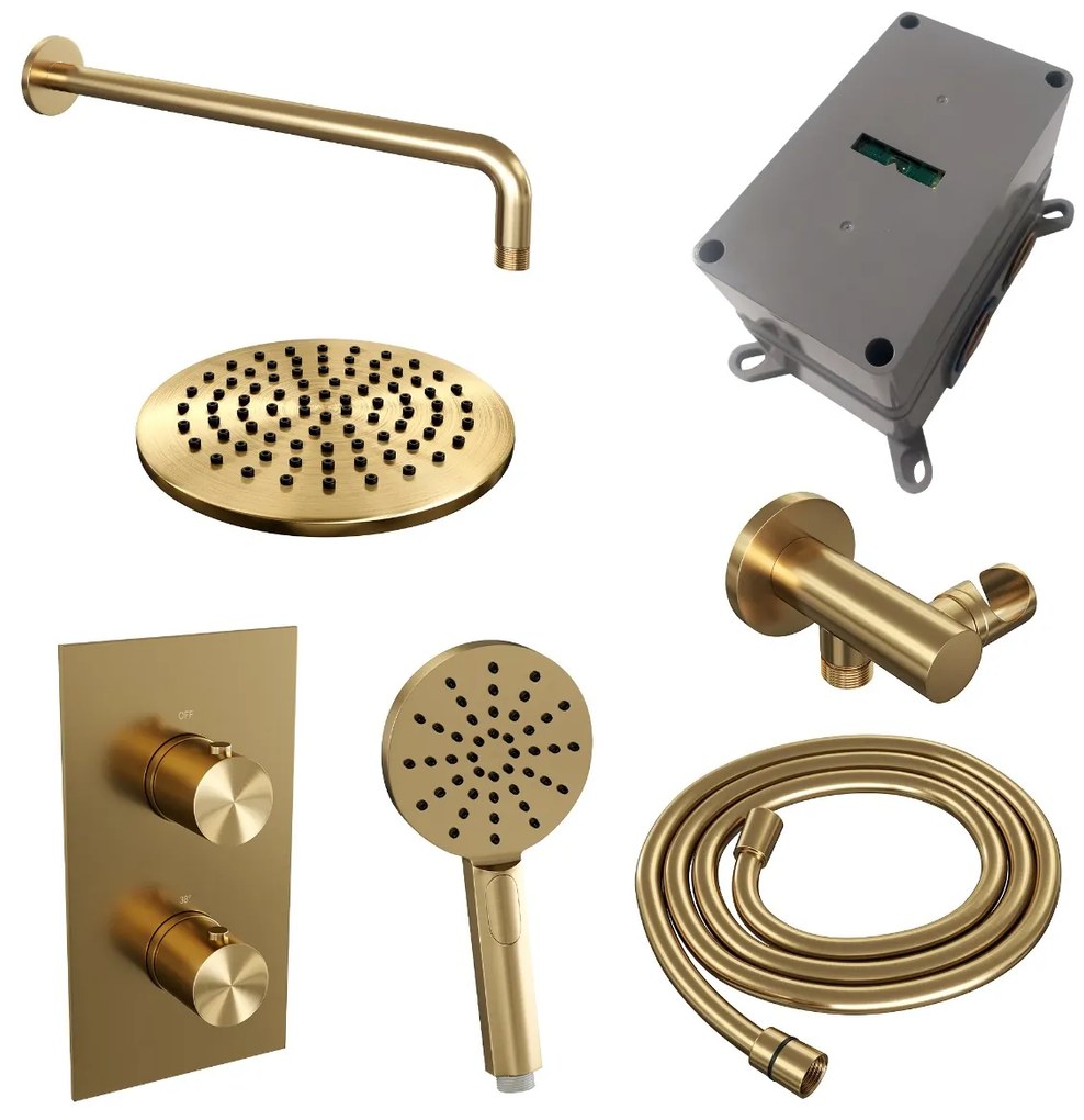 Brauer Gold Edition complete inbouw regendouche met 3 standen handdouche, gebogen wandarm en hoofddouche 20cm set 33 messing geborsteld PVD