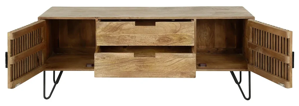 Tv-meubel Mangohout Met Ribbel Deuren - 135x35x55cm.
