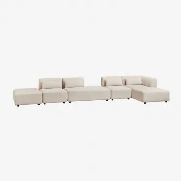 Modulaire Hoekbank Met Chaise Longue Rechts, 4-delig Met Divan En Poef Fogler Linnen Fluweel Linnenbeige - Sklum