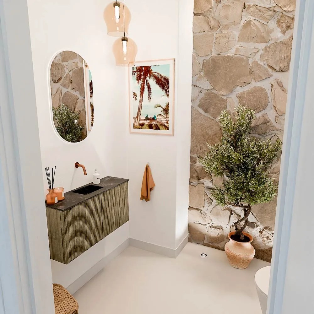 Mondiaz Joya DLux 80cm toiletmeubel dusk met wastafel faye midden zonder kraangat lava