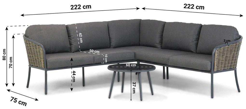 Hoek loungeset 5 personen Aluminium/wicker Grijs  Lifestyle Garden Furniture Enchante