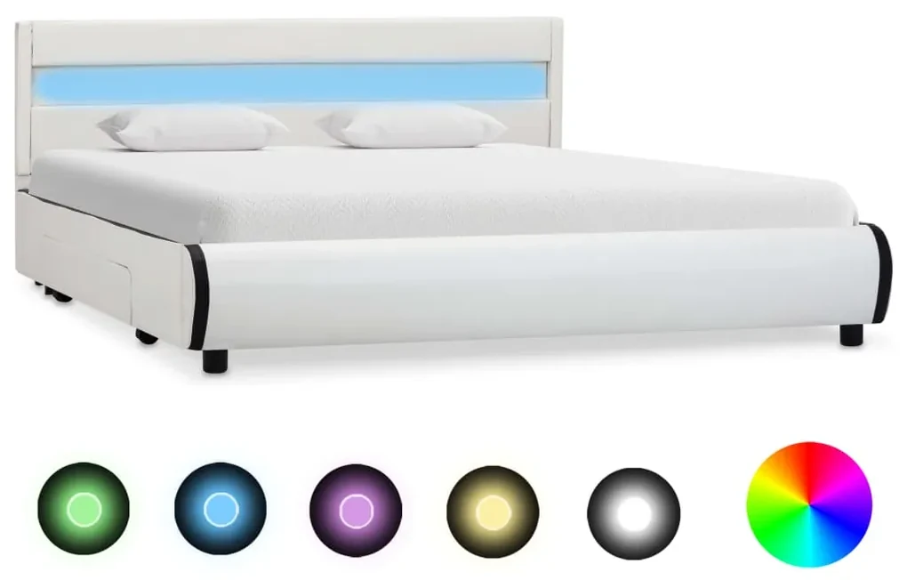 vidaXL Bedframe met LED kunstleer wit 120x200 cm