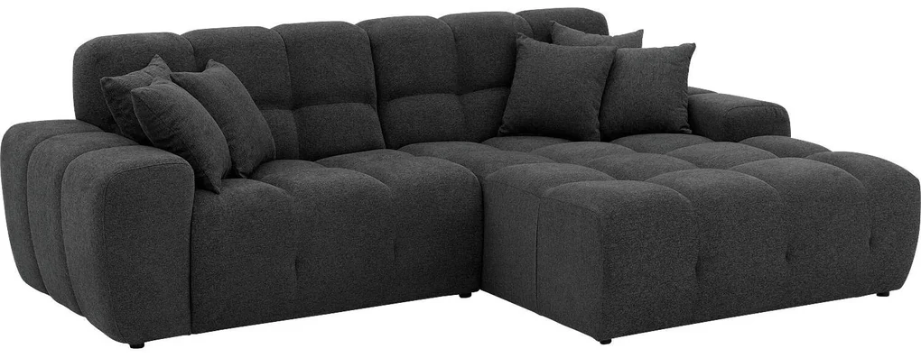 Goossens Excellent Bank Kubus - 30 X 30 Cm Stiksel antraciet, stof, 1,5-zits, modern design met chaise longue rechts